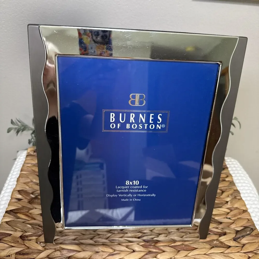 Burnes of Boston Silver Tone Metal 8x10 Picture Frame Wavy Border Desktop Wall